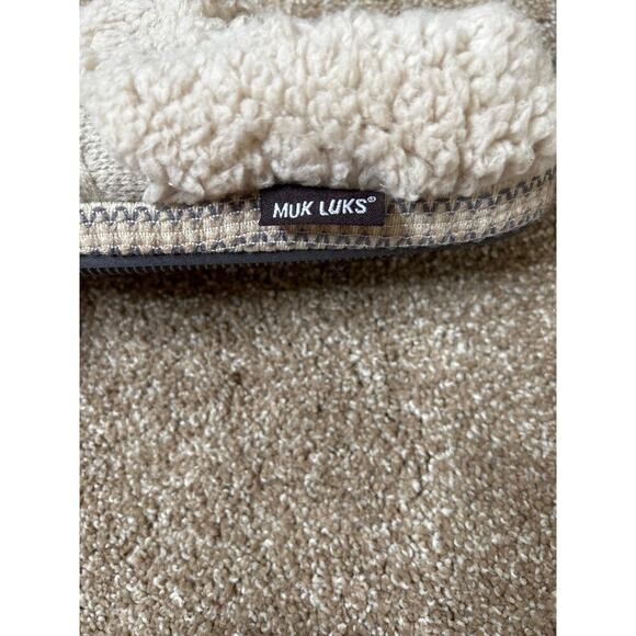 Muk Luks slippers slip on woven sweater sherpa lined house shoes beige SZ 5-6 - Picture 4 of 5